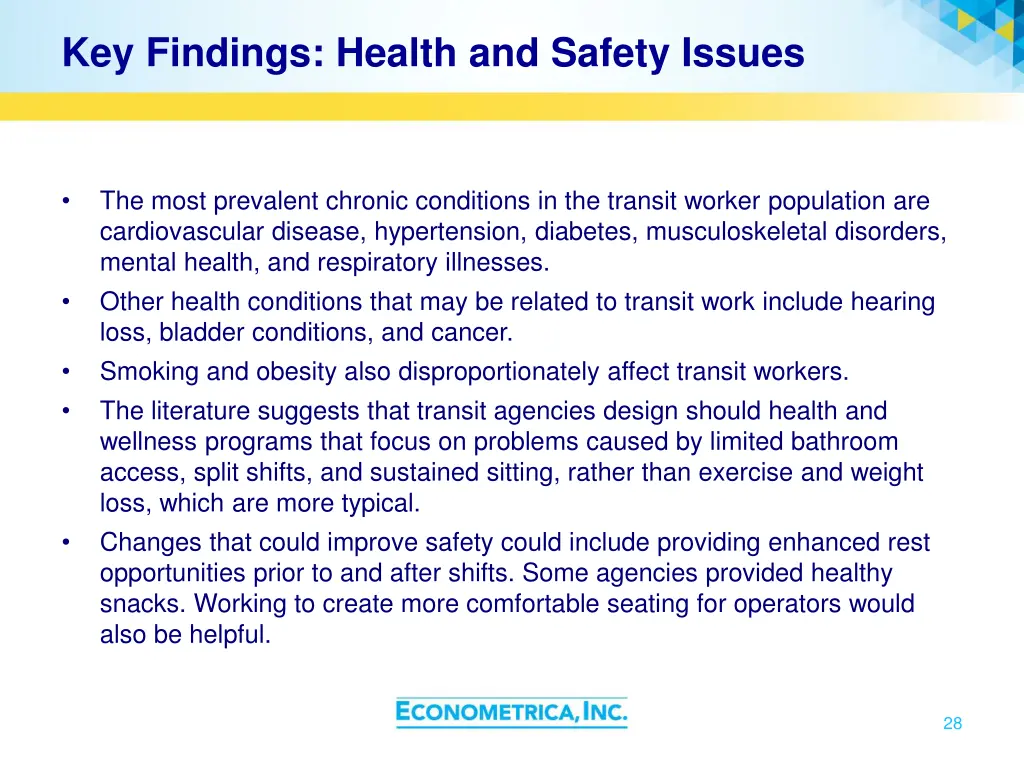 key findings health and safety issues