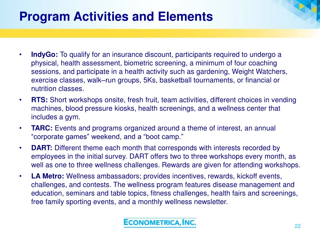 program activities and elements