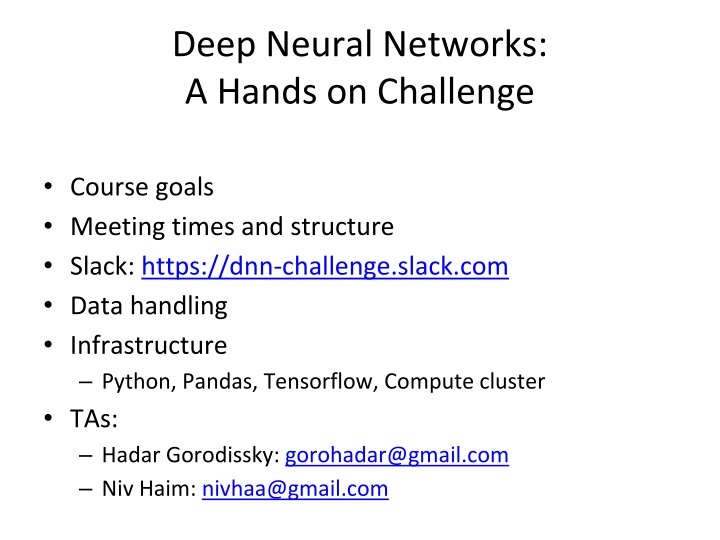 deep neural networks a hands on challenge