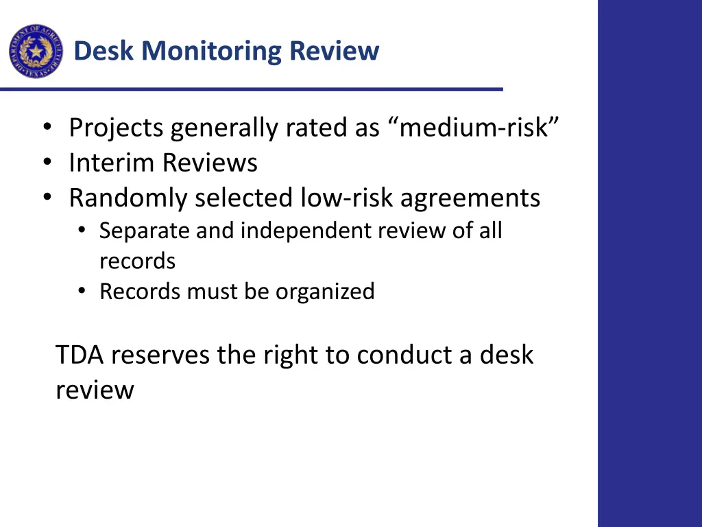 desk monitoring review