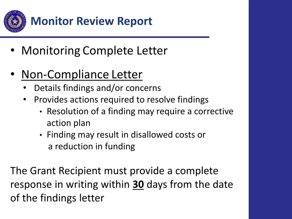 monitor review report