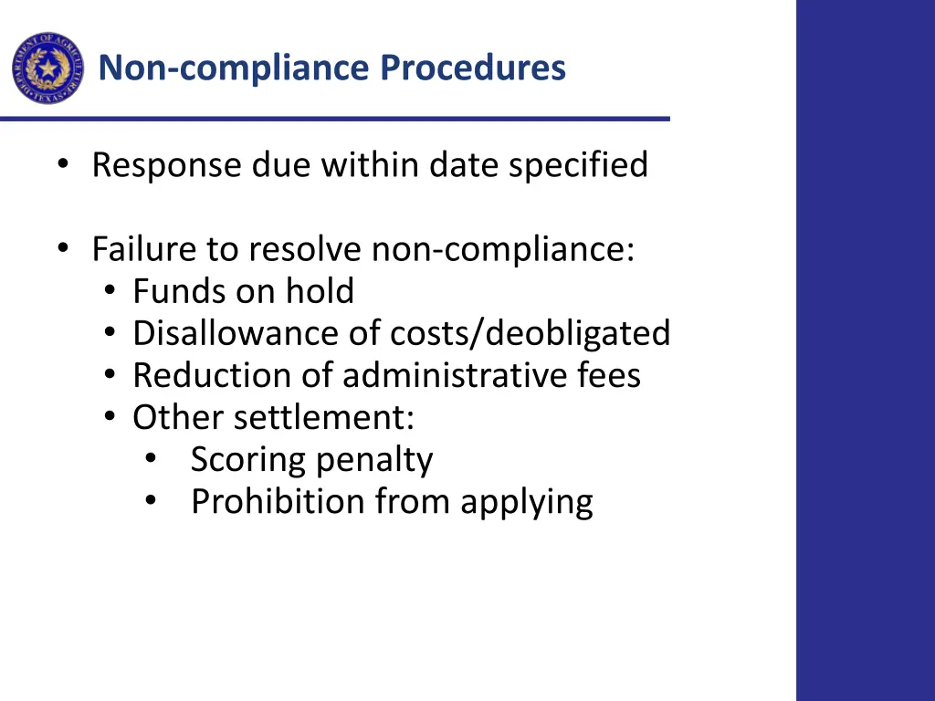 non compliance procedures