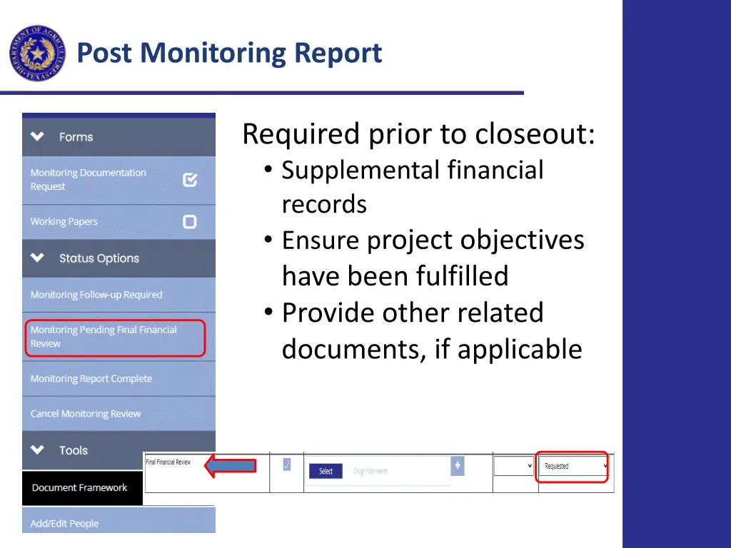 post monitoring report