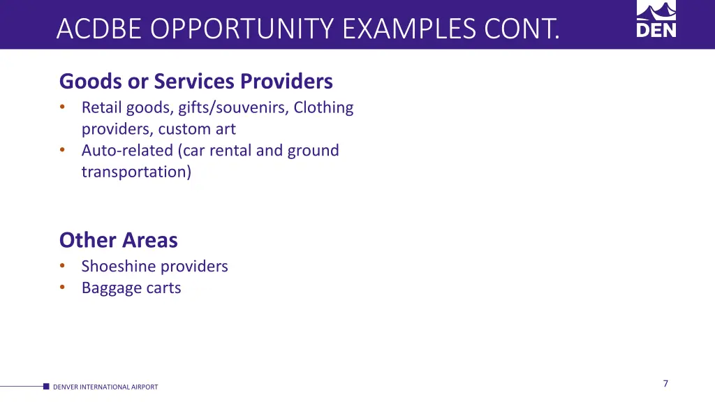 acdbe opportunity examples cont
