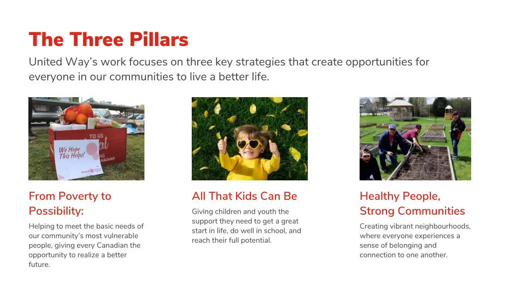 the three pillars united way s work focuses