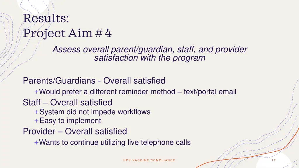 results project aim 4 assess overall parent