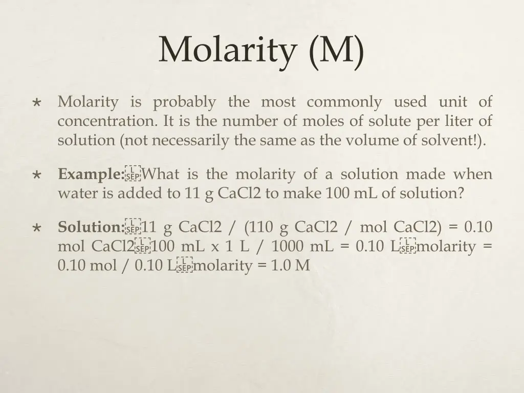 molarity m