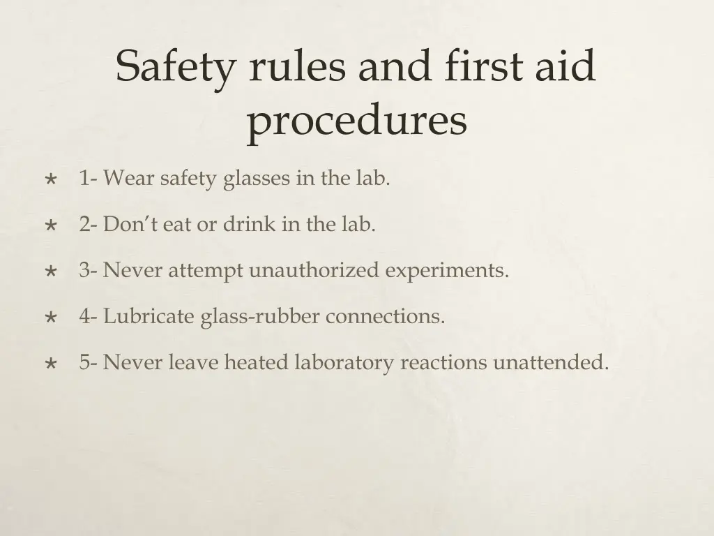 safety rules and first aid procedures
