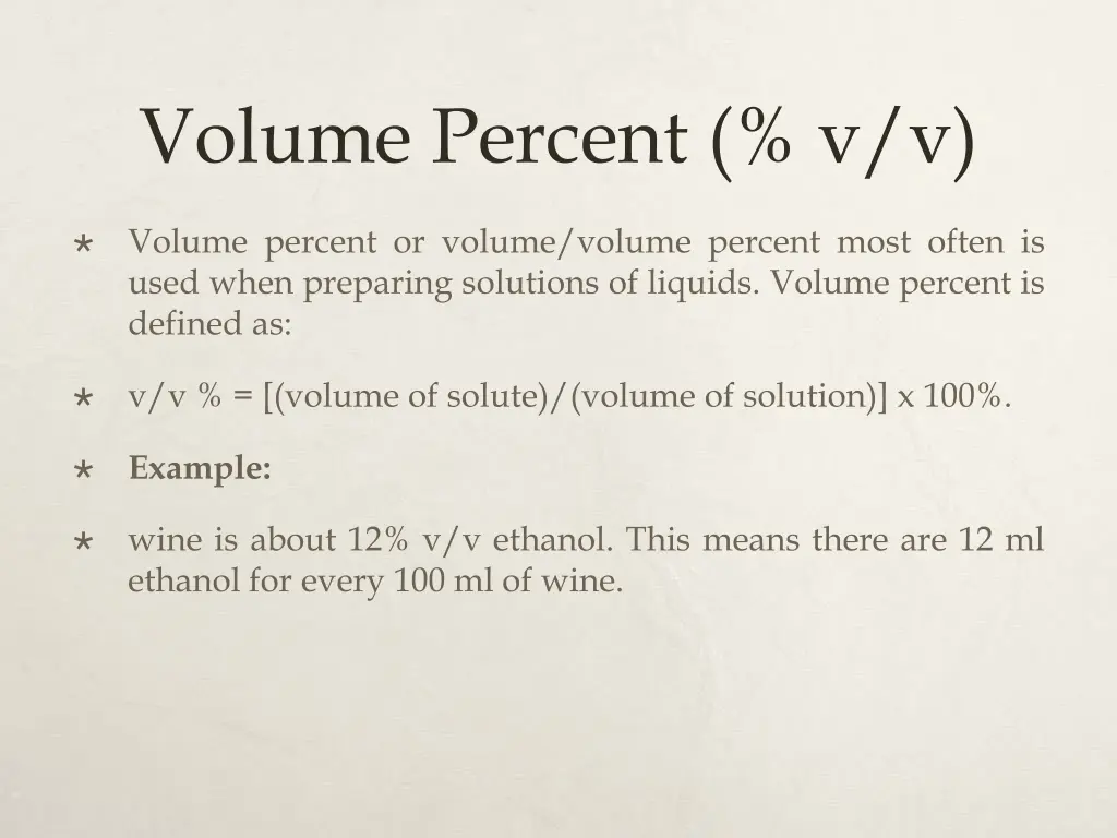 volume percent v v