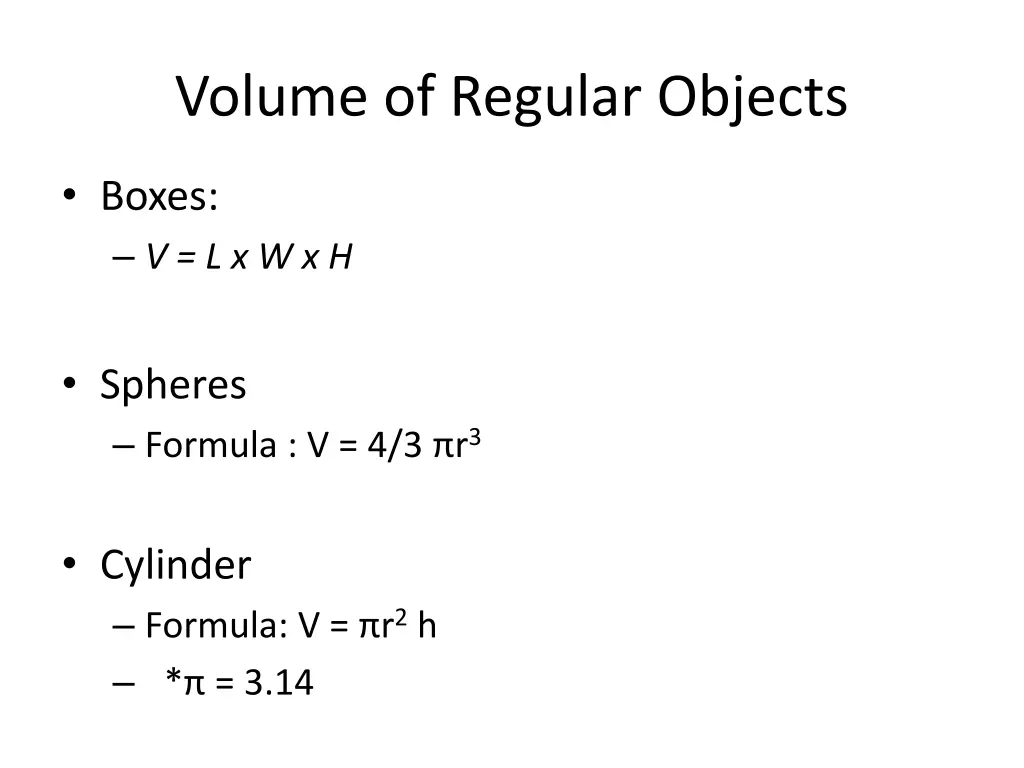 volume of regular objects