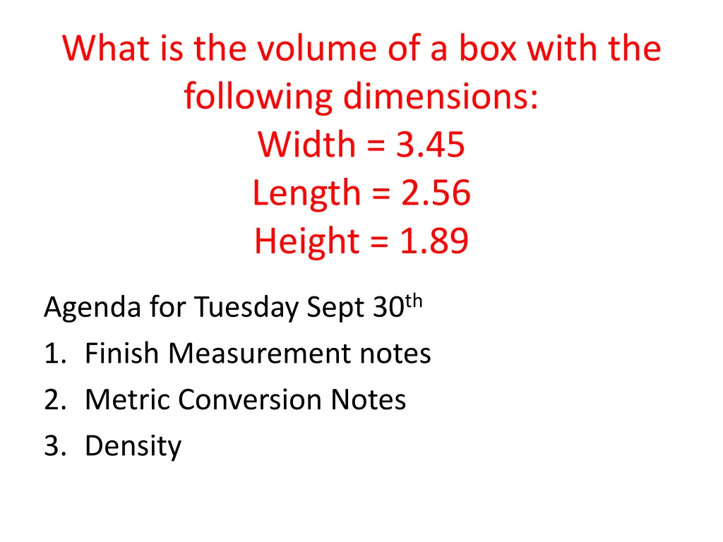 what is the volume of a box with the following