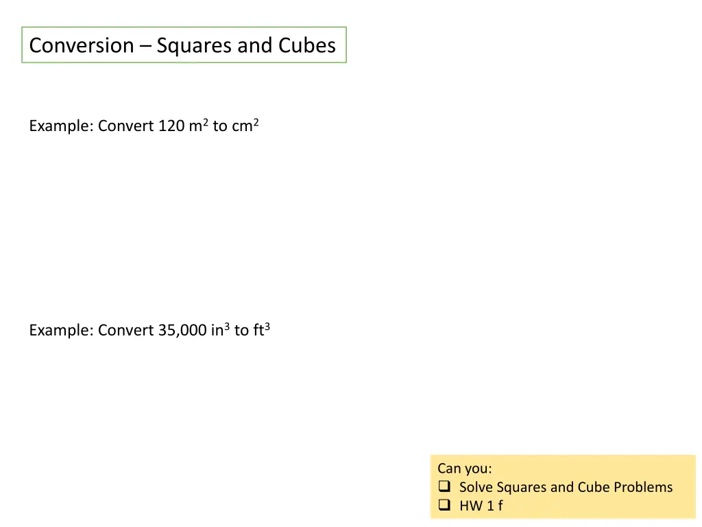 conversion squares and cubes