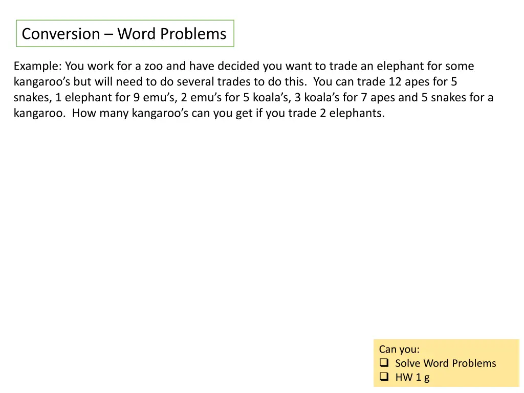 conversion word problems 1