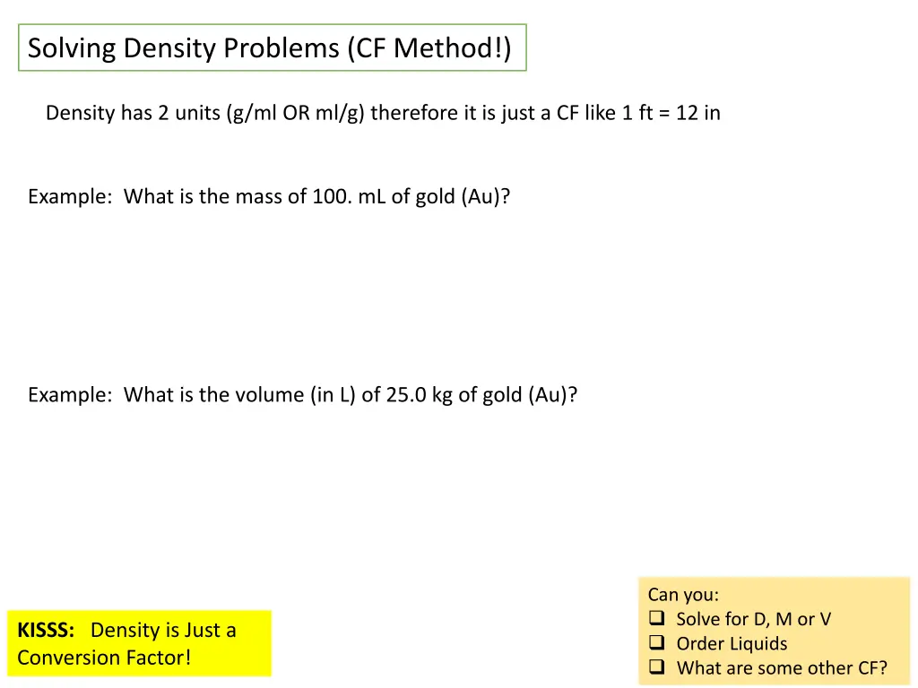 solving density problems cf method