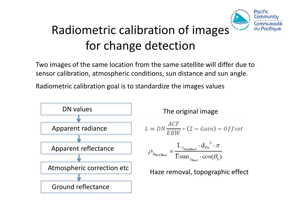 radiometric calibration of images for change