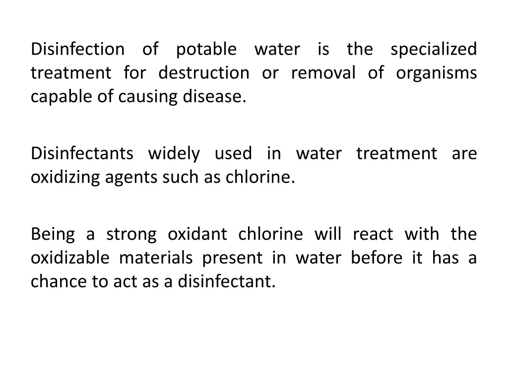 disinfection of potable water is the specialized
