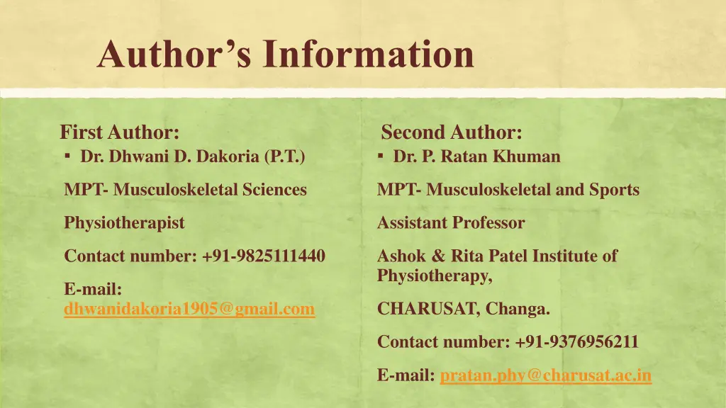 author s information
