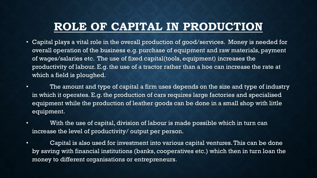 role of capital in production