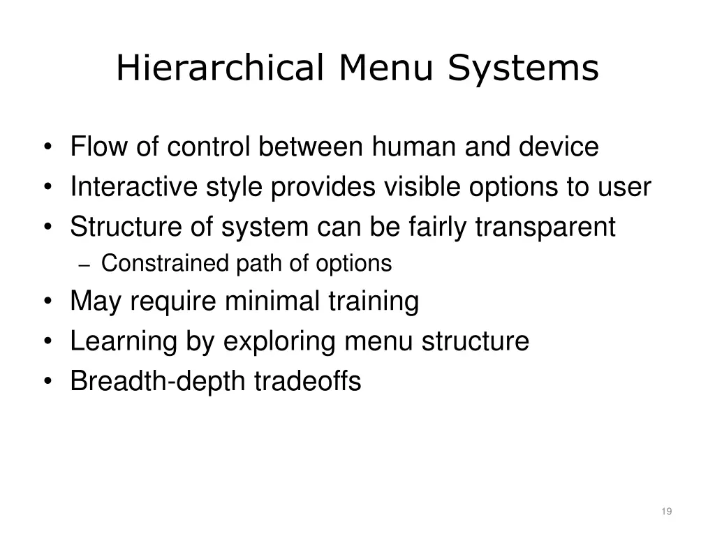 hierarchical menu systems