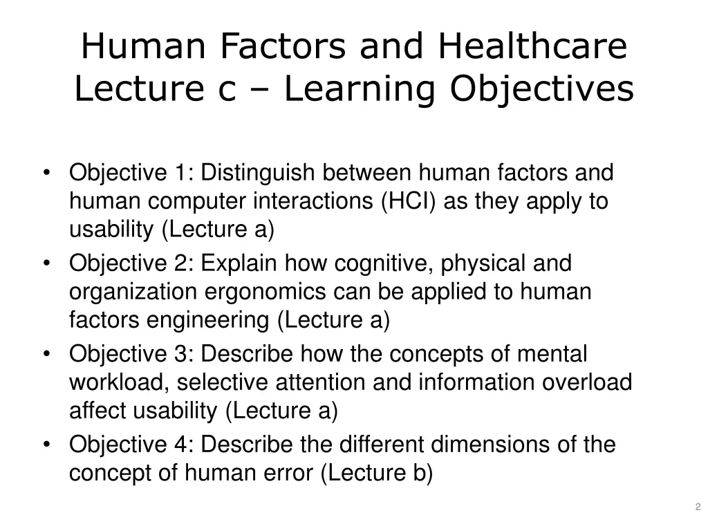 human factors and healthcare lecture c learning