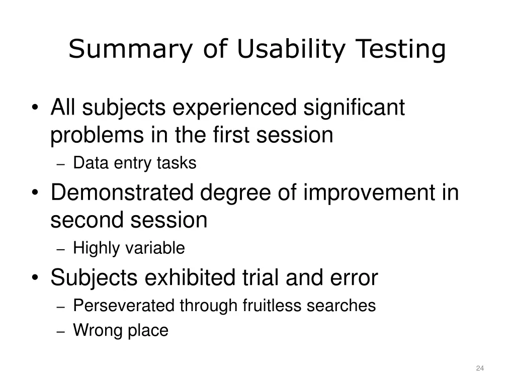 summary of usability testing