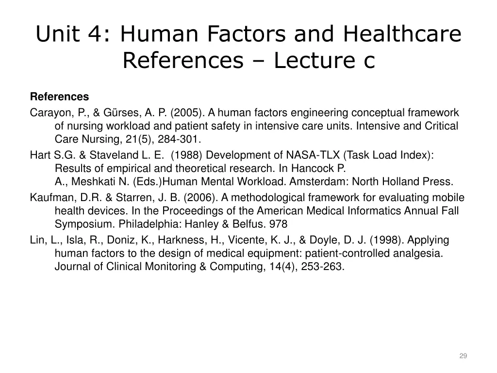 unit 4 human factors and healthcare references