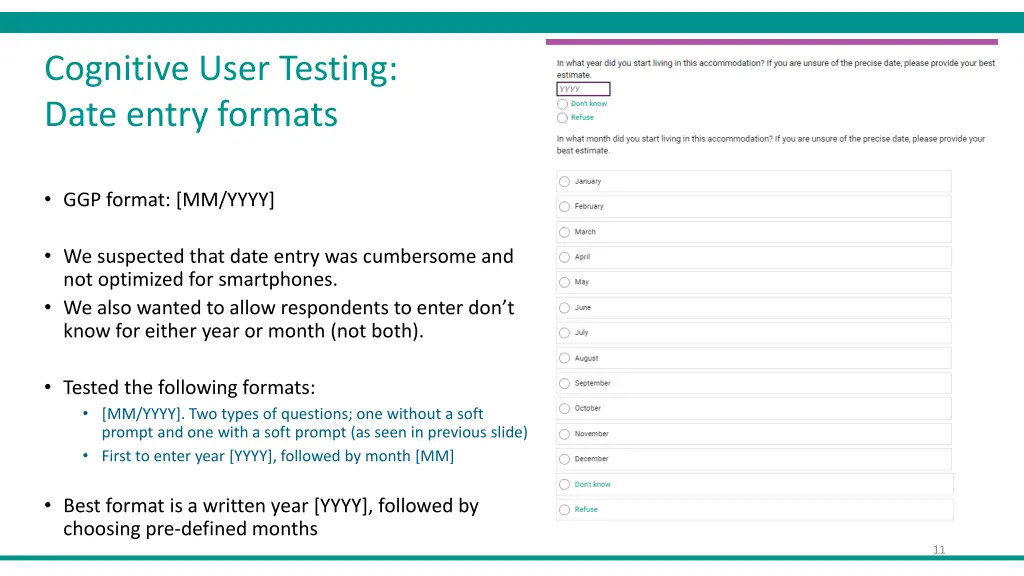 cognitive user testing date entry formats