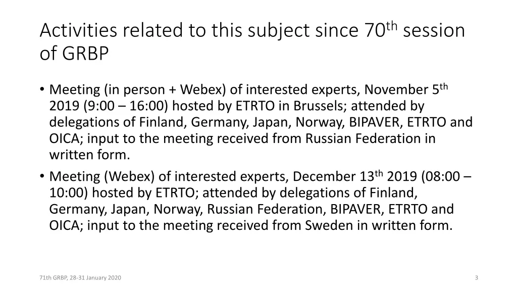 activities related to this subject since