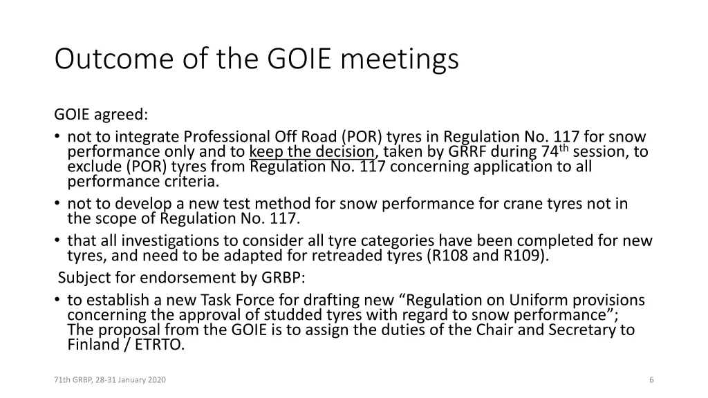 outcome of the goie meetings