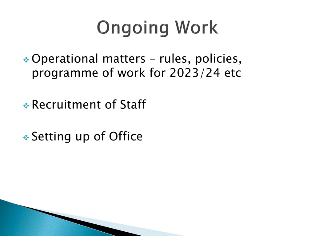 operational matters rules policies programme
