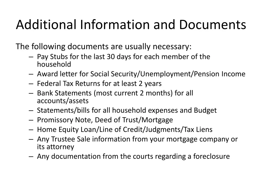 additional information and documents