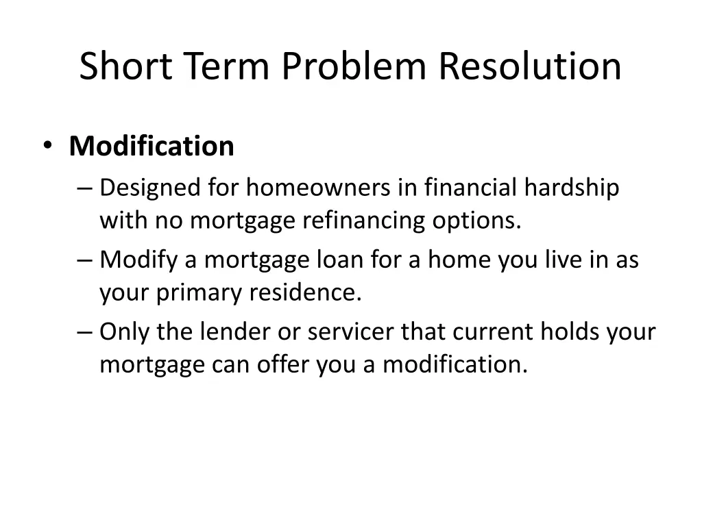 short term problem resolution 1