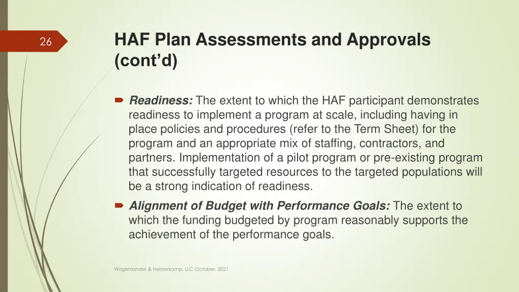 haf plan assessments and approvals cont d