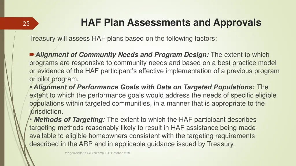 haf plan assessments and approvals
