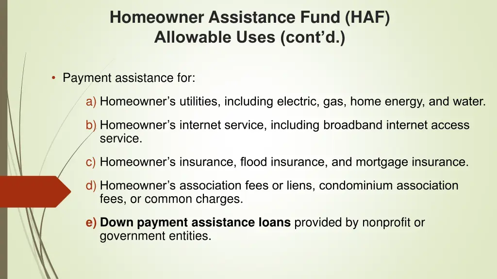 homeowner assistance fund haf allowable uses cont