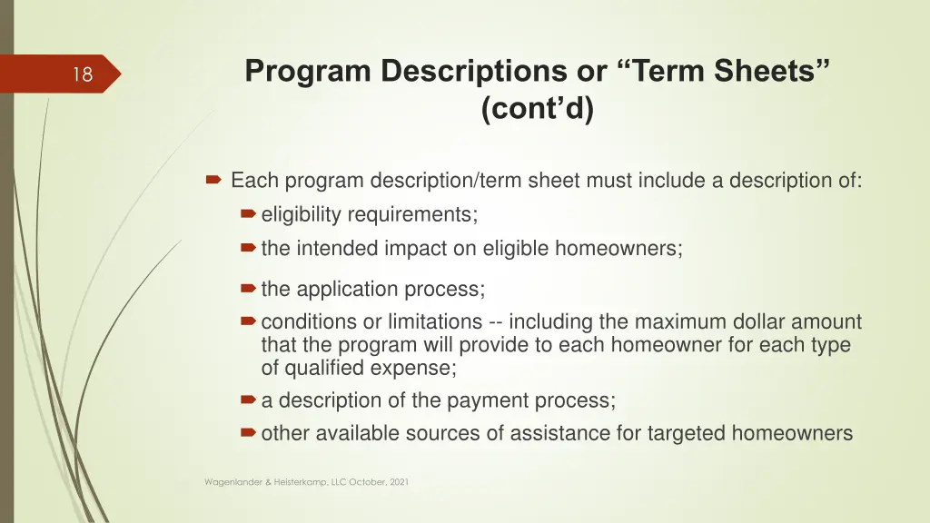program descriptions or term sheets cont d