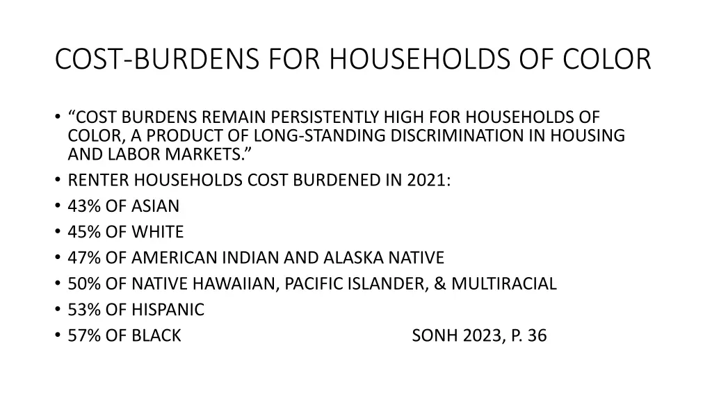 cost burdens for households of color