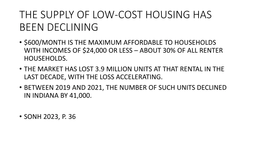 the supply of low cost housing has been declining