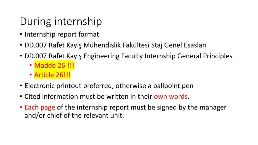 during internship internship report format