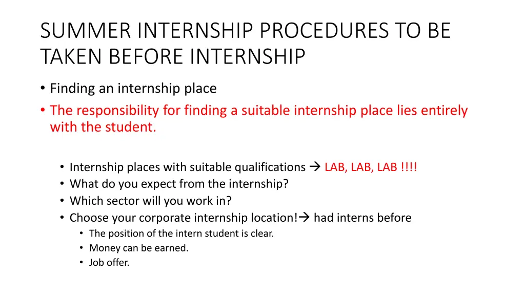 summer internship procedures to be taken before