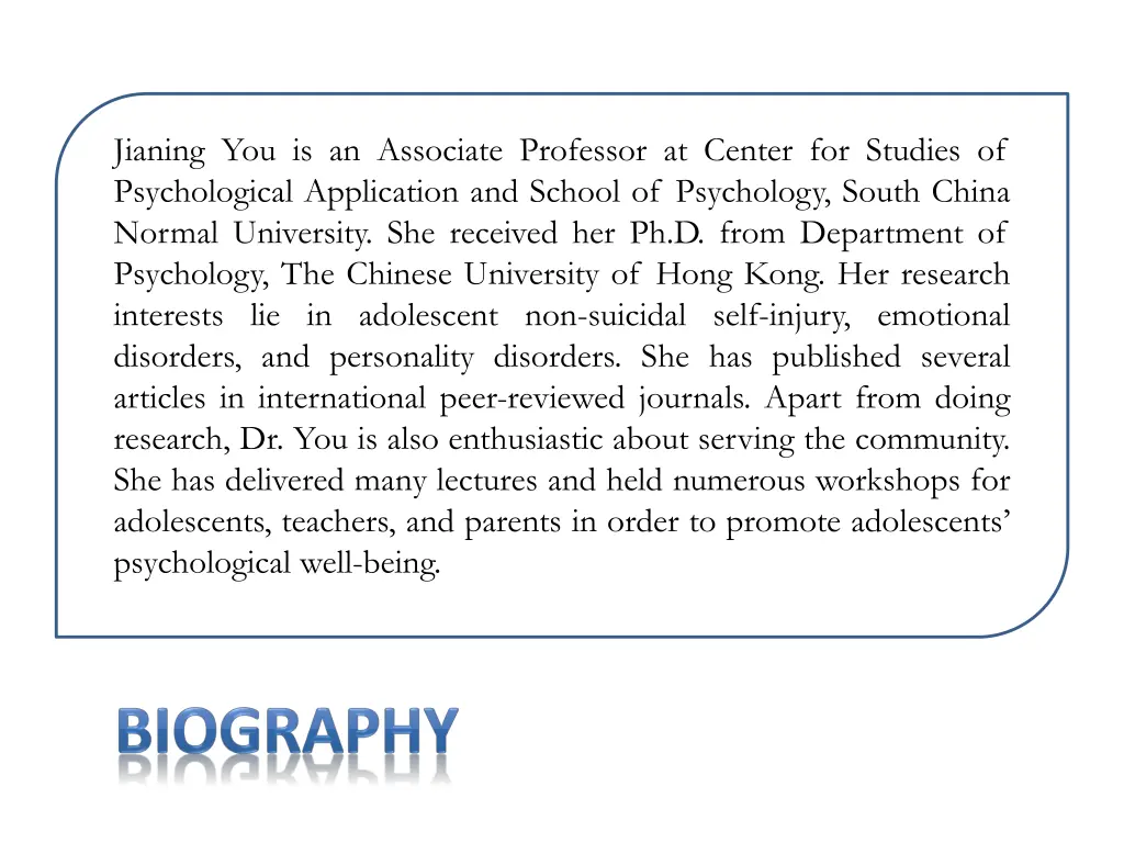 jianing you is an associate professor at center