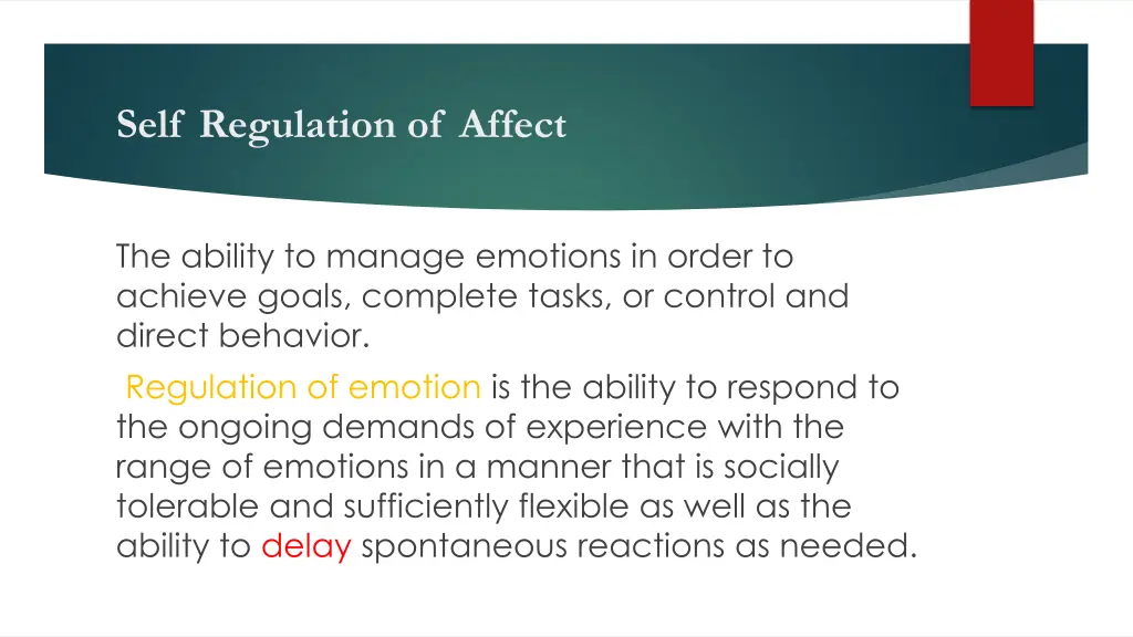 self regulation of affect