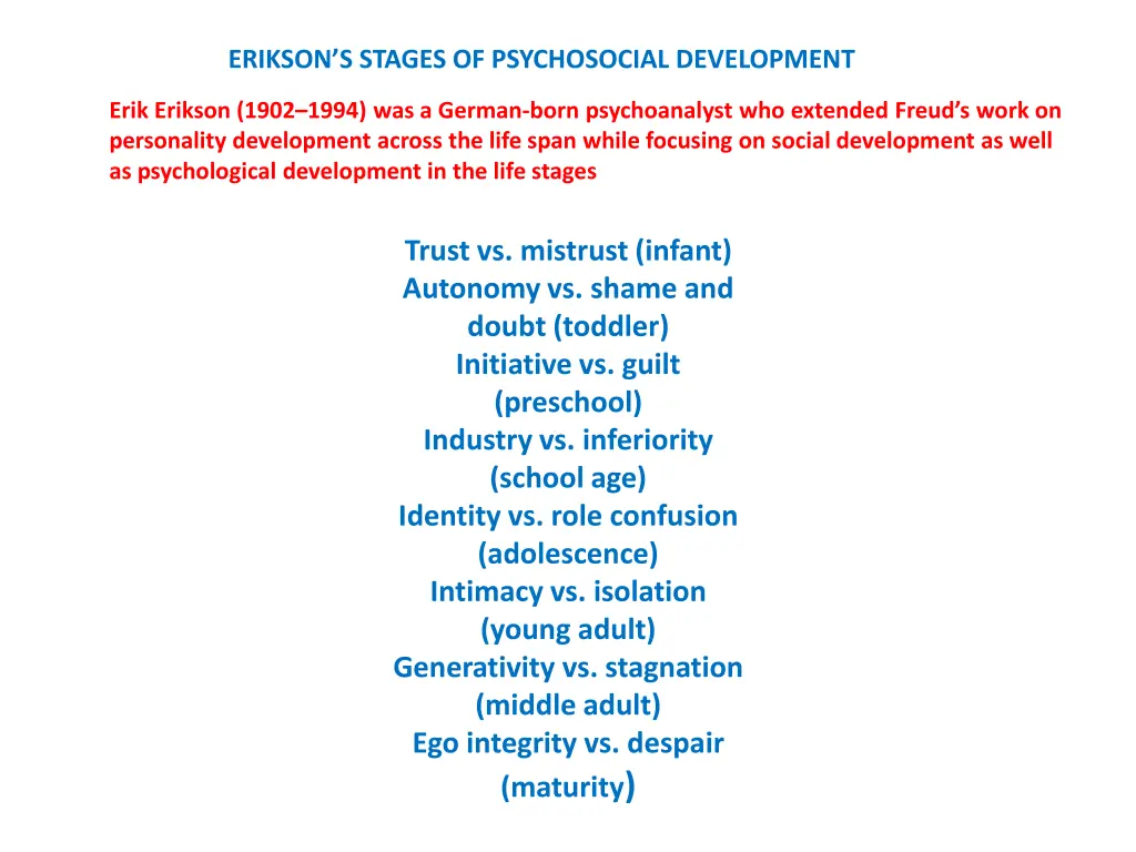 erikson s stages of psychosocial development