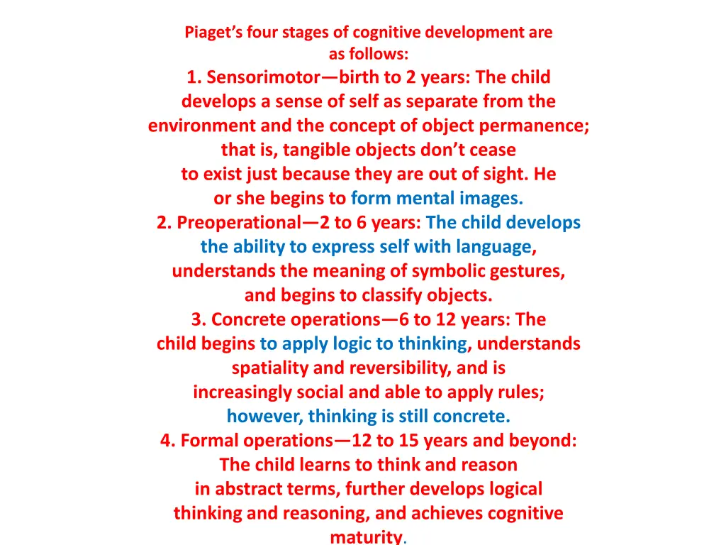 piaget s four stages of cognitive development