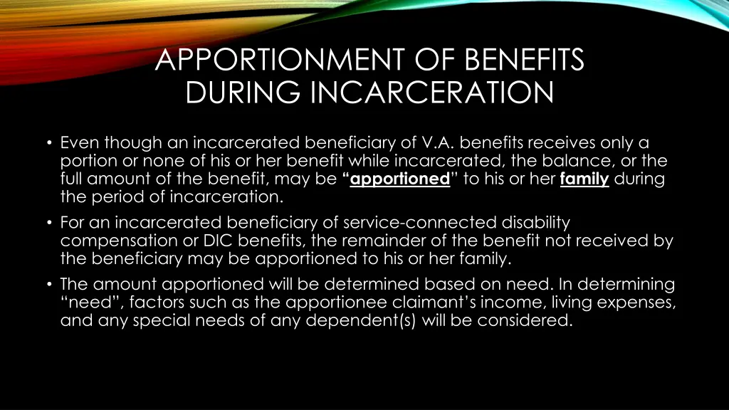 apportionment of benefits during incarceration