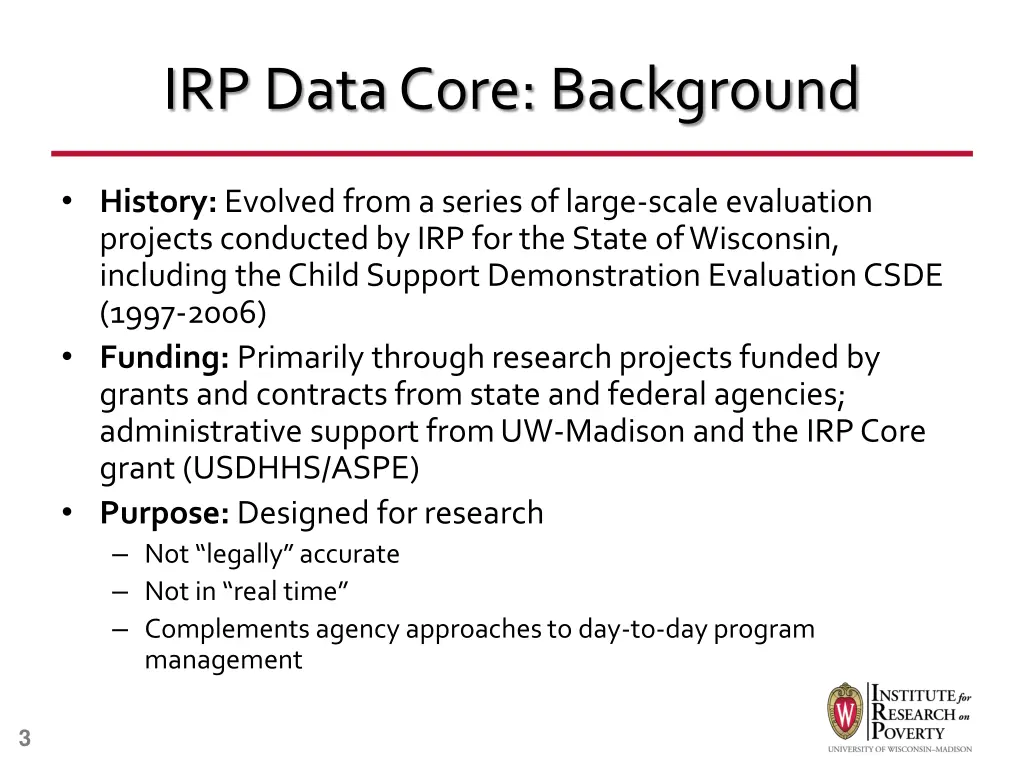 irp data core background