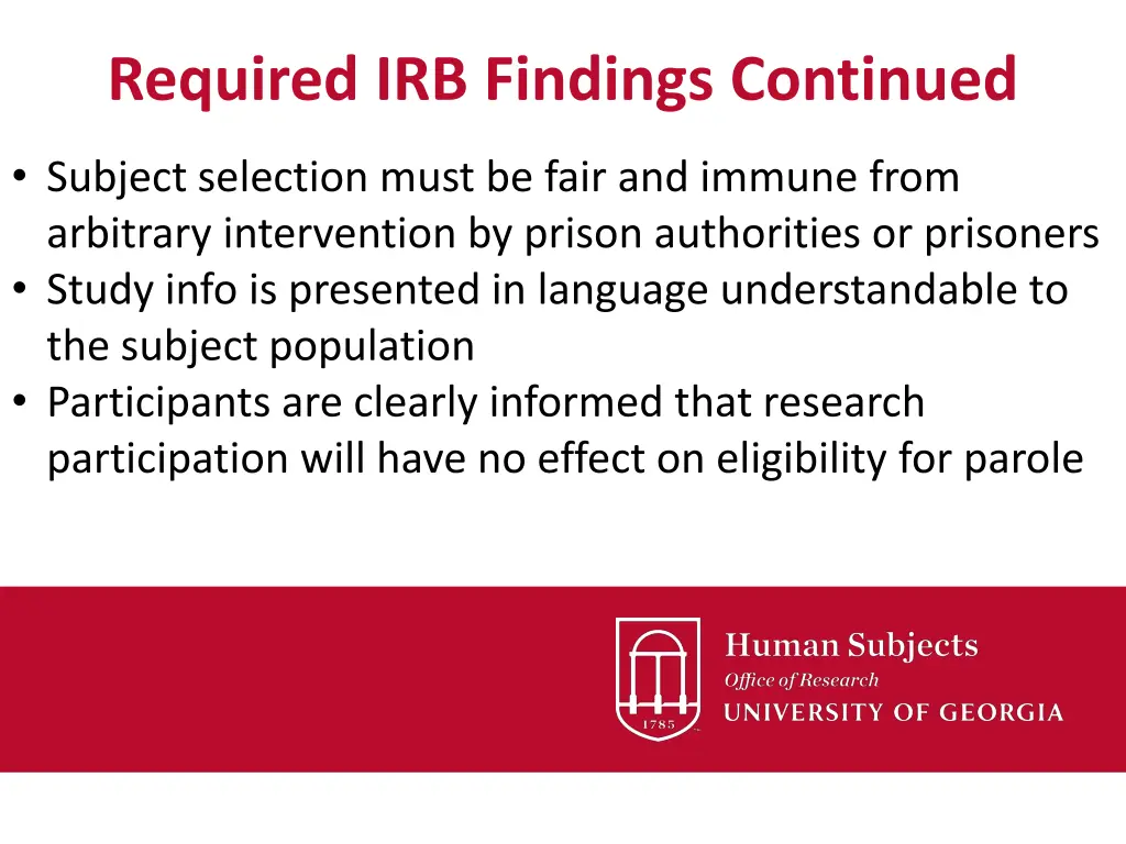 required irb findings continued