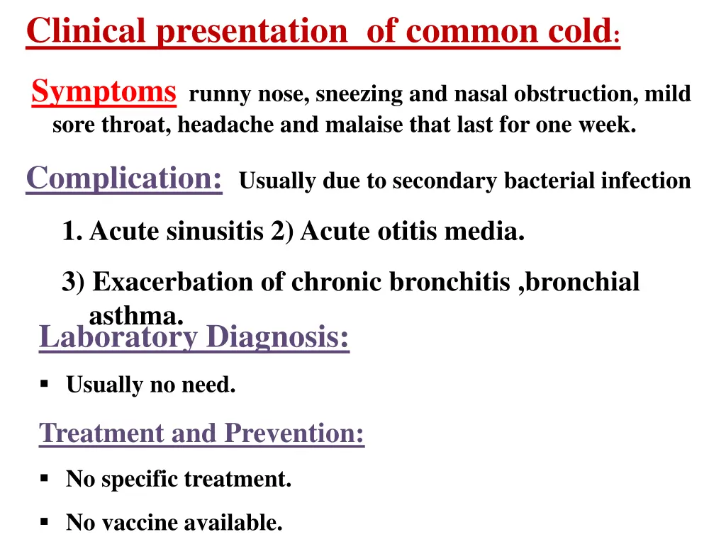 clinical presentation of common cold