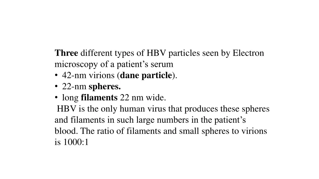 three different types of hbv particles seen