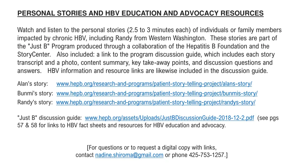 personal stories and hbv education and advocacy
